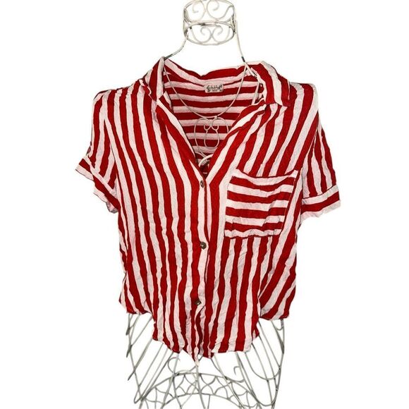 Good Condition Free People button up stripped red and white cropped top blouse s - Picture 1 of 9